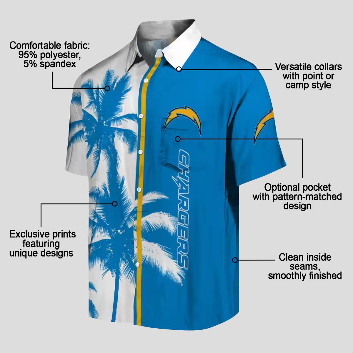 Tropical Palm Trees Hawaiian Shirt, Los Angeles Chargers Blue & White NFL Beach Shirt