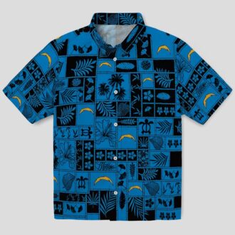 Tropical Patchwork Los Angeles Chargers Hawaiian Shirt Blue & Black for Summer Fans