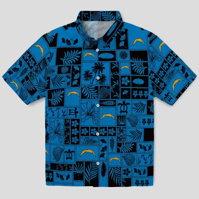 Tropical Patchwork Los Angeles Chargers Hawaiian Shirt Blue & Black for Summer Fans