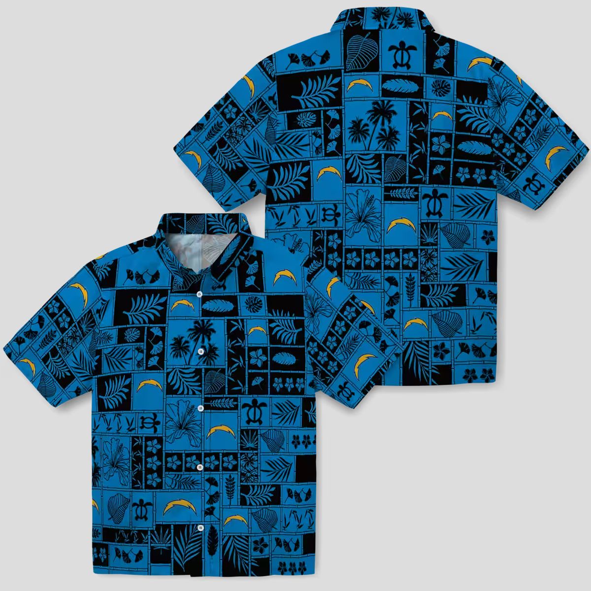 Tropical Patchwork Los Angeles Chargers Hawaiian Shirt Blue & Black for Summer Fans