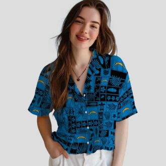 Tropical Patchwork Los Angeles Chargers Hawaiian Shirt Blue & Black for Summer Fans