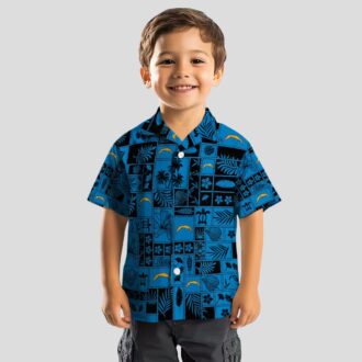 Tropical Patchwork Los Angeles Chargers Hawaiian Shirt Blue & Black for Summer Fans