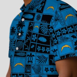 Tropical Patchwork Los Angeles Chargers Hawaiian Shirt Blue & Black for Summer Fans