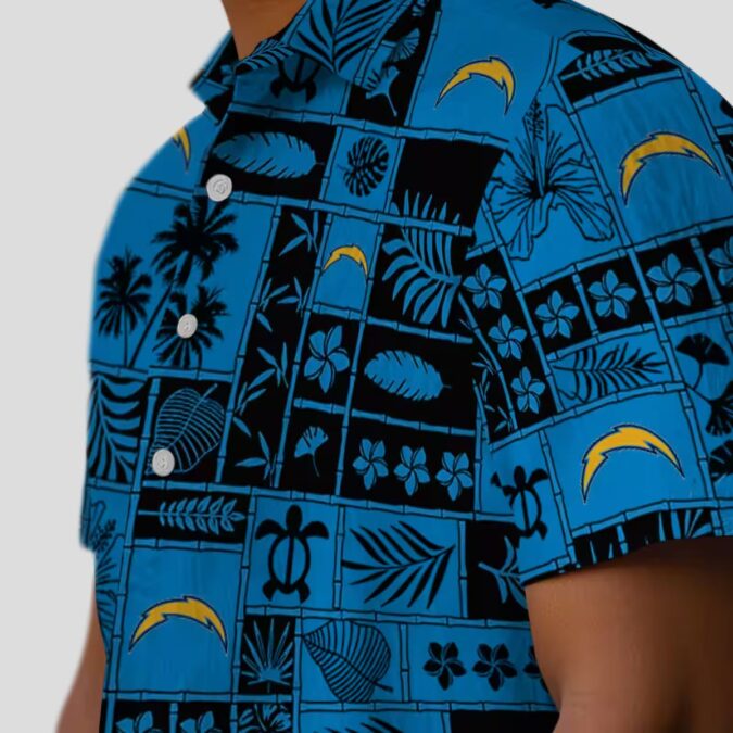 Tropical Patchwork Los Angeles Chargers Hawaiian Shirt Blue & Black for Summer Fans