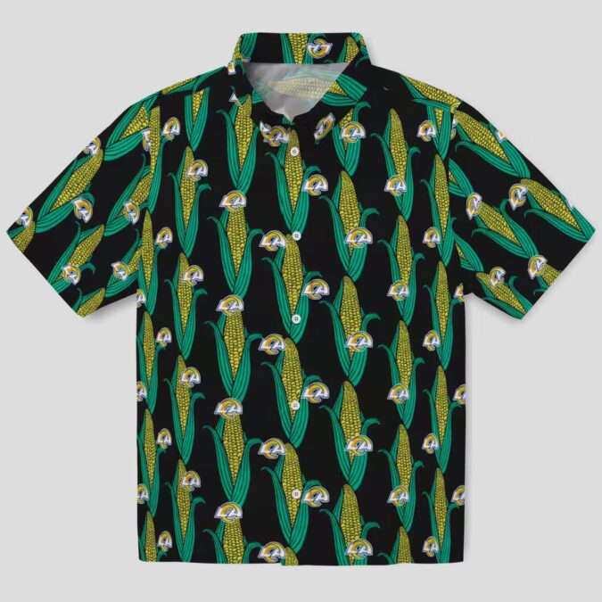 Black Green Los Angeles Rams Hawaiian Shirt, Corn Motif NFL Aloha Shirt for Men & Women