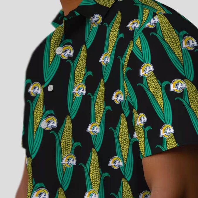 Black Green Los Angeles Rams Hawaiian Shirt, Corn Motif NFL Aloha Shirt for Men & Women
