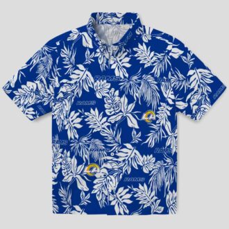 Blue & White Los Angeles Rams Hawaiian Shirt, Tropical Leaf NFL Fan Apparel