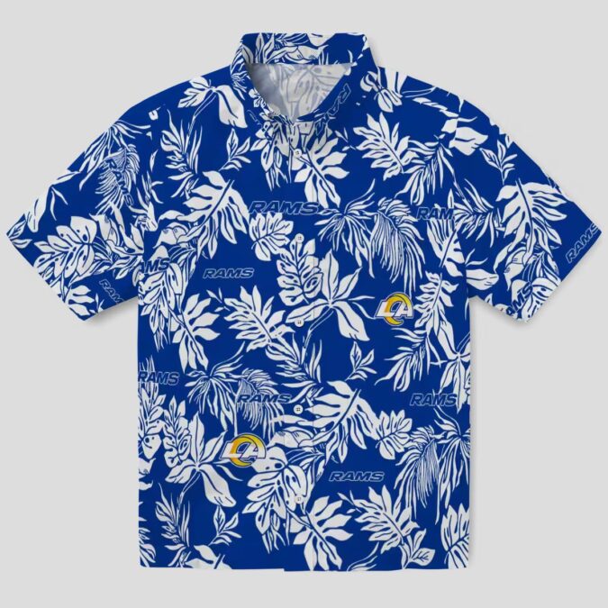 Blue & White Los Angeles Rams Hawaiian Shirt, Tropical Leaf NFL Fan Apparel