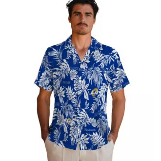 Blue & White Los Angeles Rams Hawaiian Shirt, Tropical Leaf NFL Fan Apparel