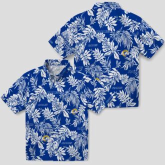 Blue & White Los Angeles Rams Hawaiian Shirt, Tropical Leaf NFL Fan Apparel