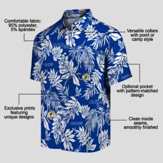 Blue & White Los Angeles Rams Hawaiian Shirt, Tropical Leaf NFL Fan Apparel