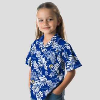 Blue & White Los Angeles Rams Hawaiian Shirt, Tropical Leaf NFL Fan Apparel