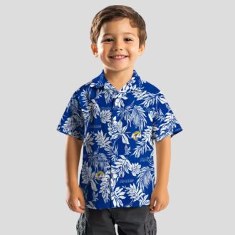Blue & White Los Angeles Rams Hawaiian Shirt, Tropical Leaf NFL Fan Apparel