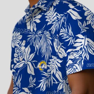 Blue & White Los Angeles Rams Hawaiian Shirt, Tropical Leaf NFL Fan Apparel