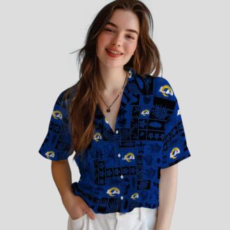Blue Black Los Angeles Rams Hawaiian Shirt, Tropical Patchwork Design for NFL Fans