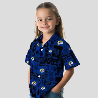 Blue Black Los Angeles Rams Hawaiian Shirt, Tropical Patchwork Design for NFL Fans