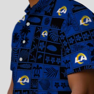 Blue Black Los Angeles Rams Hawaiian Shirt, Tropical Patchwork Design for NFL Fans
