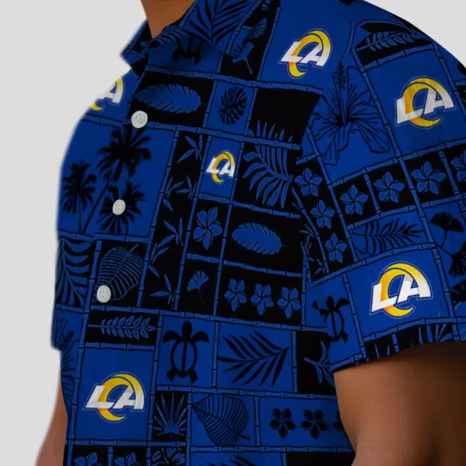Blue Black Los Angeles Rams Hawaiian Shirt, Tropical Patchwork Design for NFL Fans