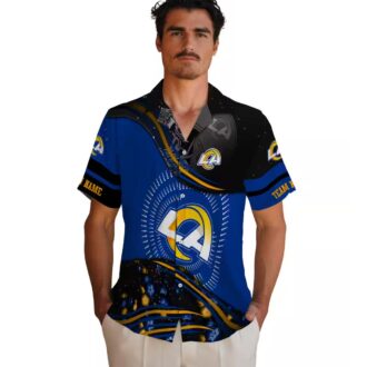 Blue Black Los Angeles Rams Hawaiian Shirt, Tropical Wave Beach Shirt for Football Fans