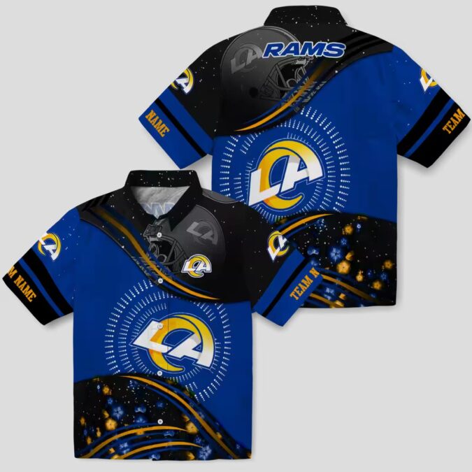 Blue Black Los Angeles Rams Hawaiian Shirt, Tropical Wave Beach Shirt for Football Fans