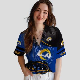 Blue Black Los Angeles Rams Hawaiian Shirt, Tropical Wave Beach Shirt for Football Fans