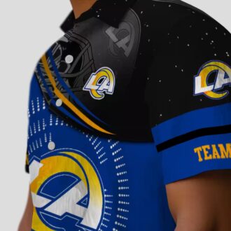 Blue Black Los Angeles Rams Hawaiian Shirt, Tropical Wave Beach Shirt for Football Fans