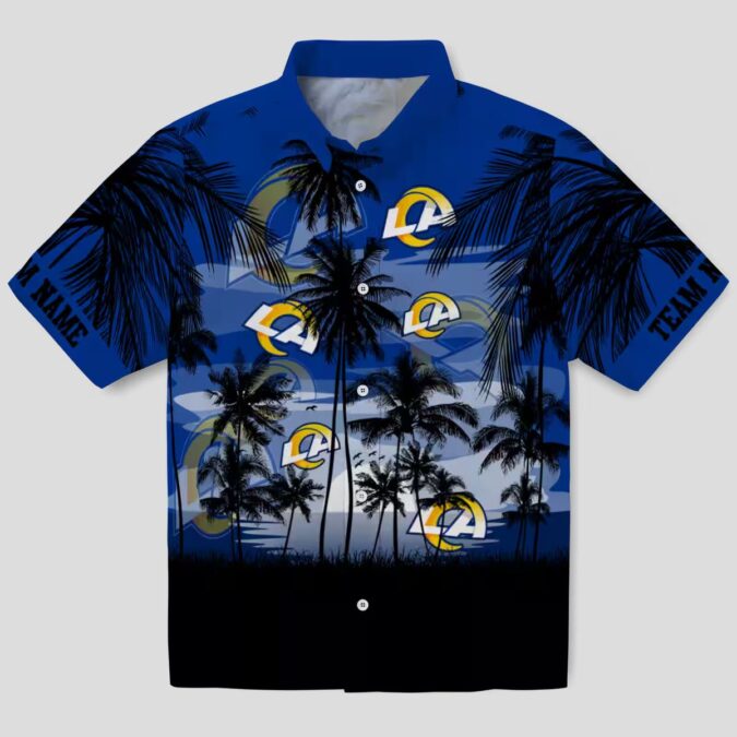 Blue Black Los Angeles Rams Sunset Hawaiian Shirt, Custom Aloha Shirt for NFL Fans