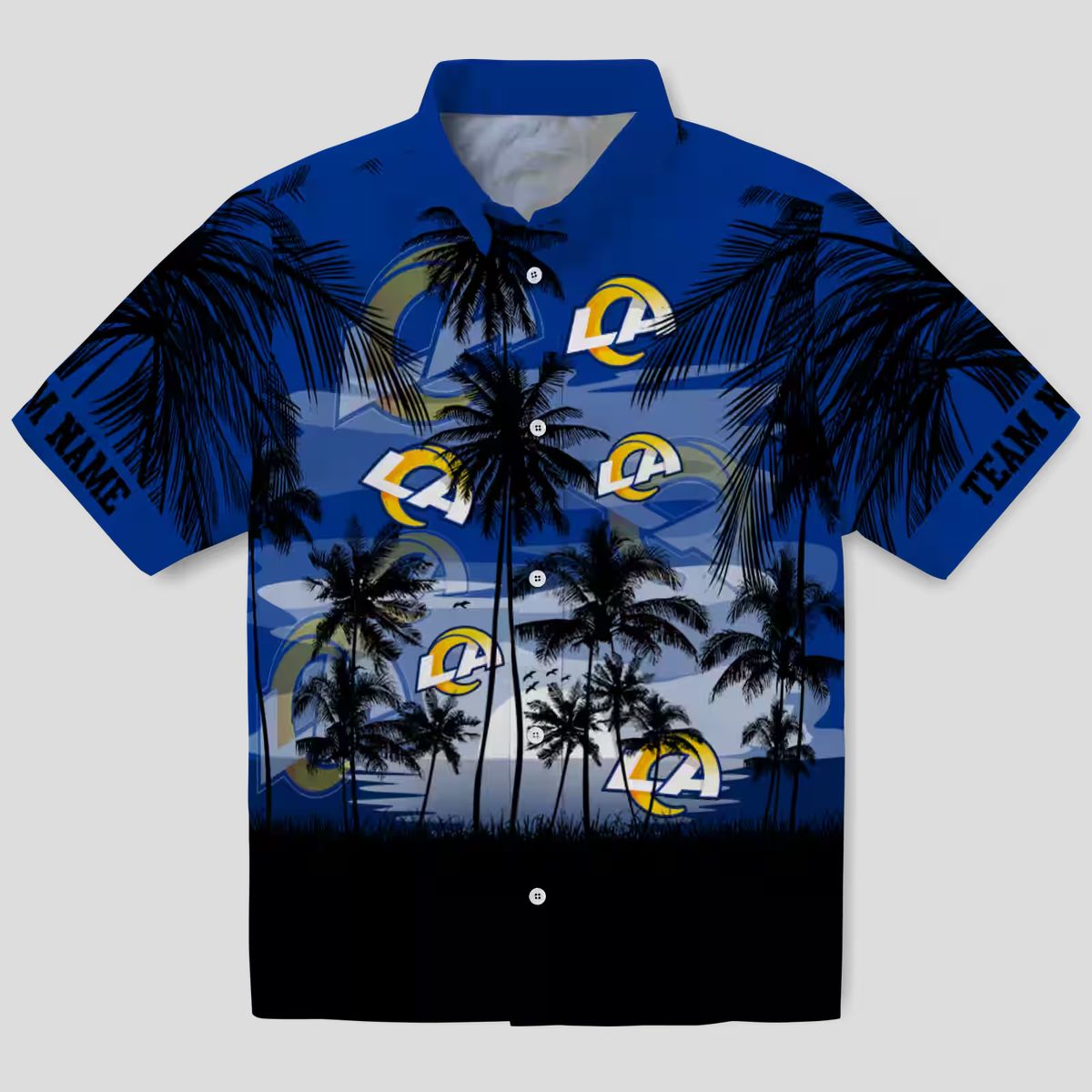 Blue Black Los Angeles Rams Sunset Hawaiian Shirt, Custom Aloha Shirt for NFL Fans