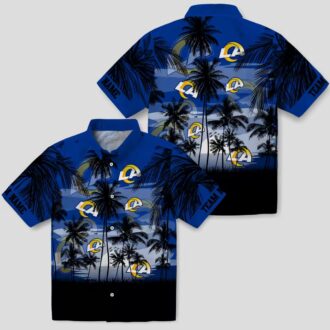 Blue Black Los Angeles Rams Sunset Hawaiian Shirt, Custom Aloha Shirt for NFL Fans