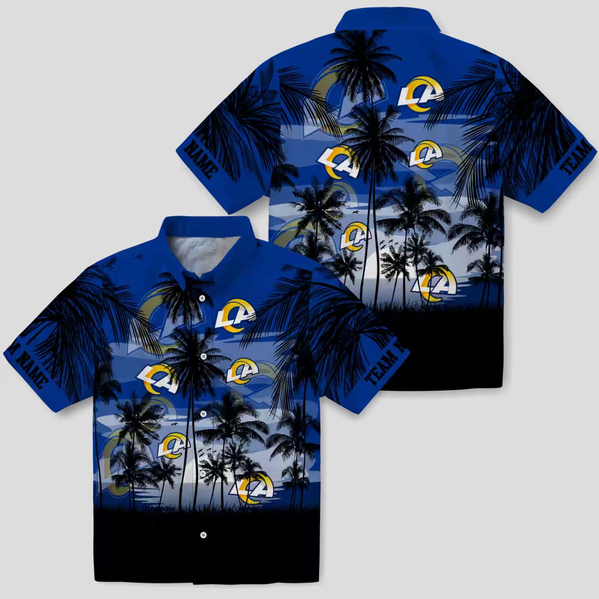 Blue Black Los Angeles Rams Sunset Hawaiian Shirt, Custom Aloha Shirt for NFL Fans