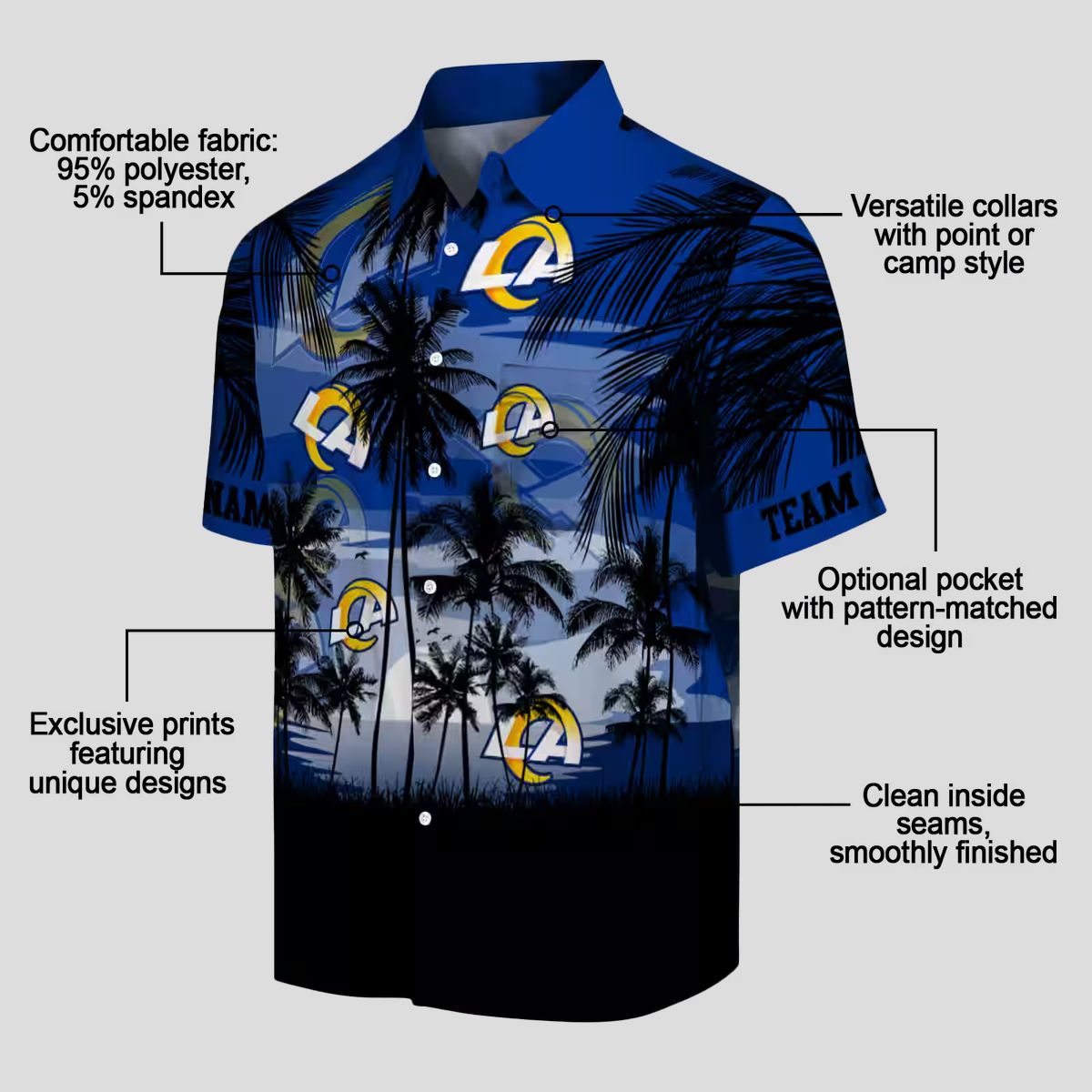 Blue Black Los Angeles Rams Sunset Hawaiian Shirt, Custom Aloha Shirt for NFL Fans