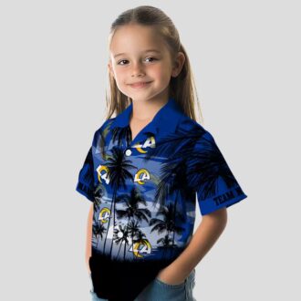 Blue Black Los Angeles Rams Sunset Hawaiian Shirt, Custom Aloha Shirt for NFL Fans
