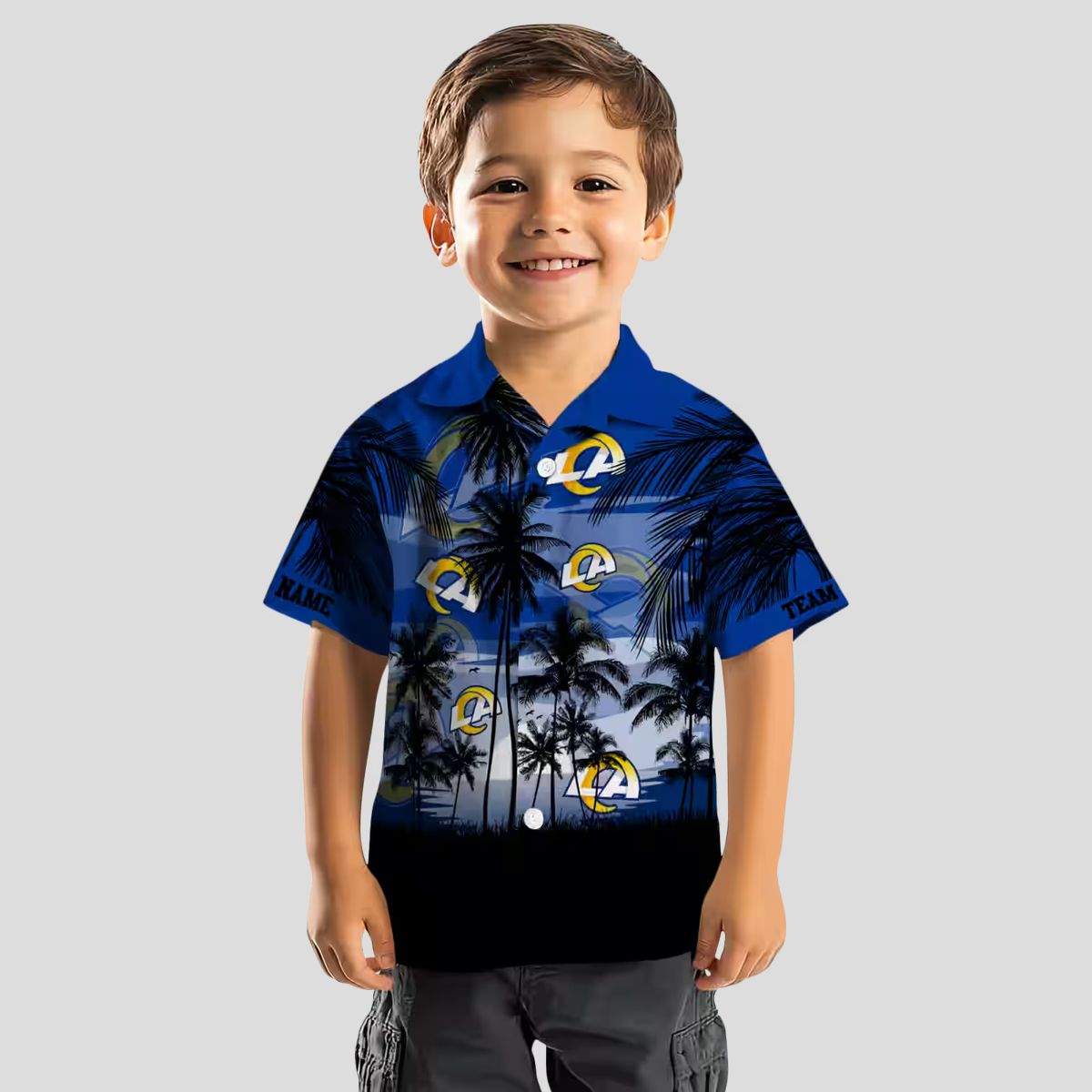 Blue Black Los Angeles Rams Sunset Hawaiian Shirt, Custom Aloha Shirt for NFL Fans