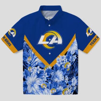 Blue Floral Chevron Hawaiian Shirt, Los Angeles Rams Custom NFL Shirt for Beach