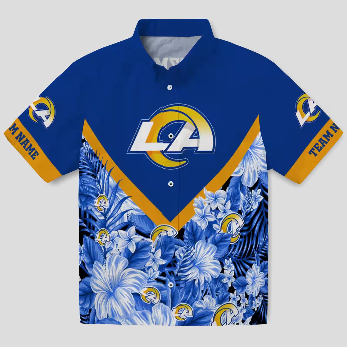 Blue Floral Chevron Hawaiian Shirt, Los Angeles Rams Custom NFL Shirt for Beach