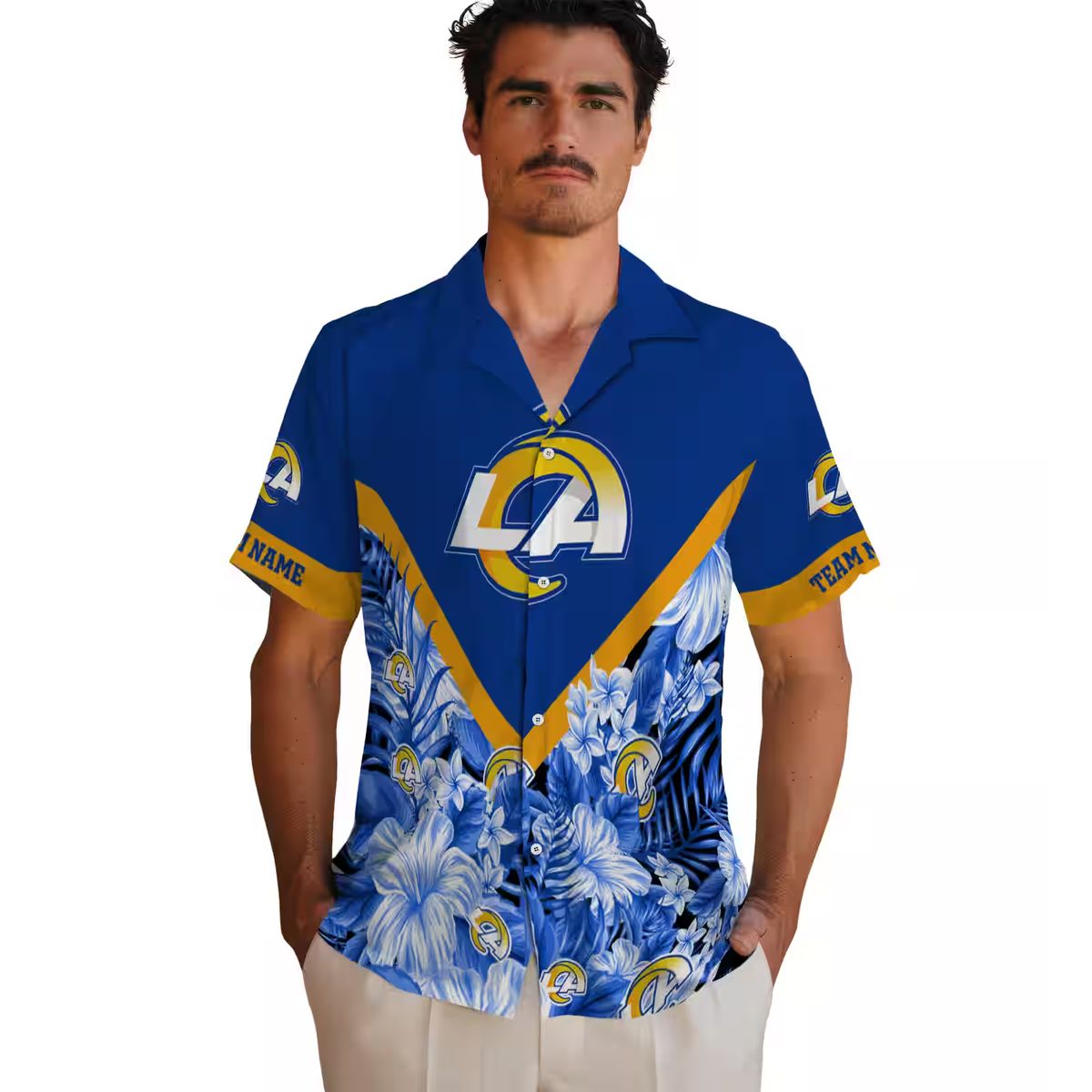 Blue Floral Chevron Hawaiian Shirt, Los Angeles Rams Custom NFL Shirt for Beach