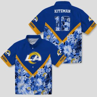 Blue Floral Chevron Hawaiian Shirt, Los Angeles Rams Custom NFL Shirt for Beach
