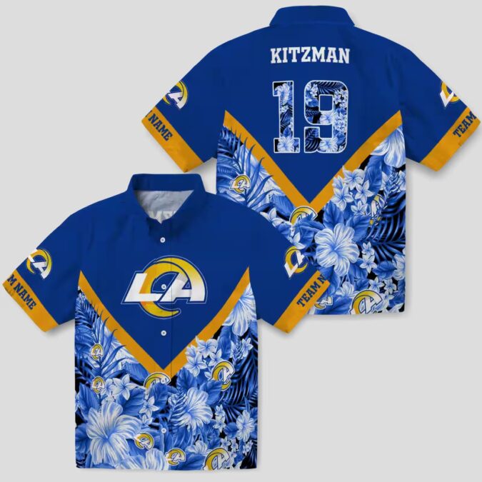 Blue Floral Chevron Hawaiian Shirt, Los Angeles Rams Custom NFL Shirt for Beach