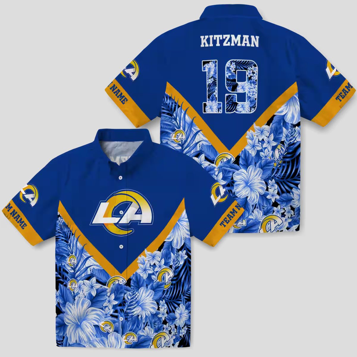 Blue Floral Chevron Hawaiian Shirt, Los Angeles Rams Custom NFL Shirt for Beach