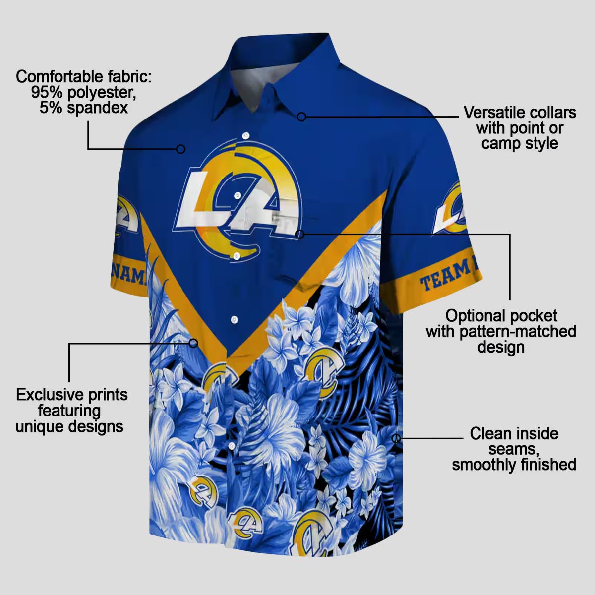 Blue Floral Chevron Hawaiian Shirt, Los Angeles Rams Custom NFL Shirt for Beach