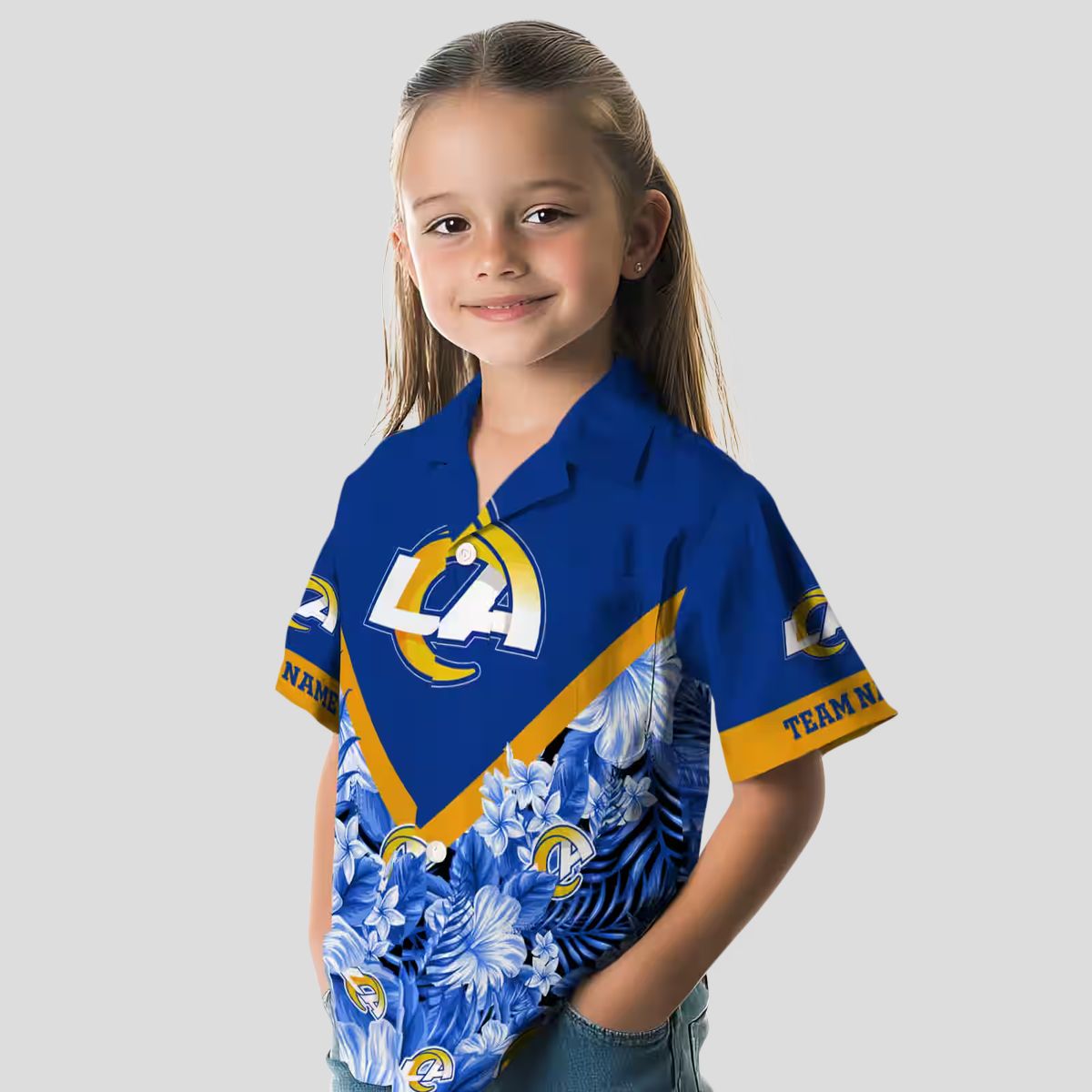Blue Floral Chevron Hawaiian Shirt, Los Angeles Rams Custom NFL Shirt for Beach