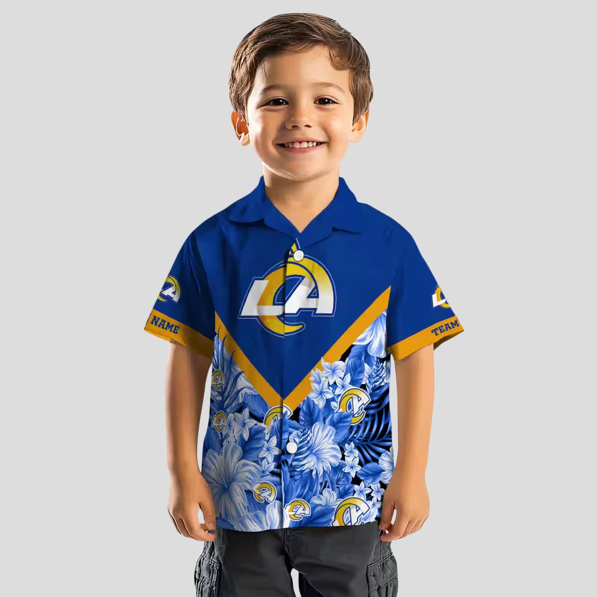 Blue Floral Chevron Hawaiian Shirt, Los Angeles Rams Custom NFL Shirt for Beach