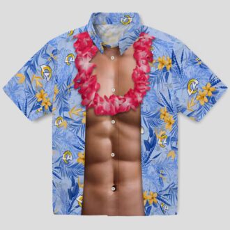 Blue Hawaiian Shirt with Los Angeles Rams Logo, Chest Illusion Tropical Aloha Design