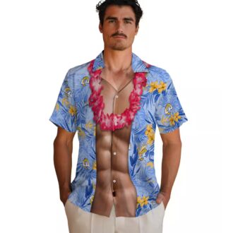 Blue Hawaiian Shirt with Los Angeles Rams Logo, Chest Illusion Tropical Aloha Design