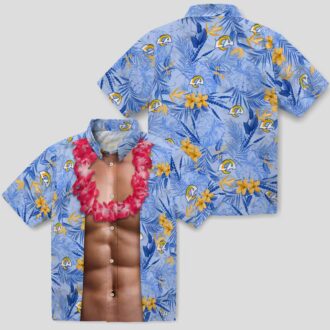 Blue Hawaiian Shirt with Los Angeles Rams Logo, Chest Illusion Tropical Aloha Design
