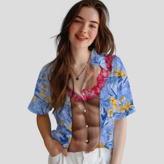 Blue Hawaiian Shirt with Los Angeles Rams Logo, Chest Illusion Tropical Aloha Design