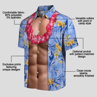 Blue Hawaiian Shirt with Los Angeles Rams Logo, Chest Illusion Tropical Aloha Design
