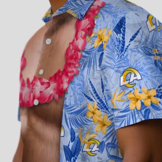 Blue Hawaiian Shirt with Los Angeles Rams Logo, Chest Illusion Tropical Aloha Design