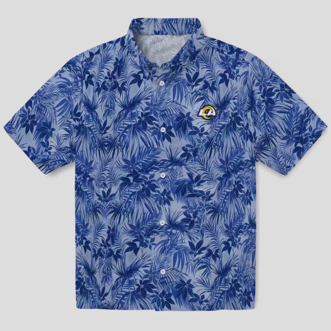 Blue Leafy Pattern Los Angeles Rams Hawaiian Shirt, NFL Beach Shirt for Summer