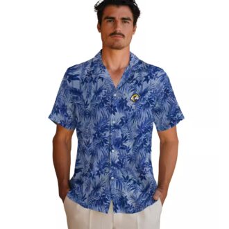 Blue Leafy Pattern Los Angeles Rams Hawaiian Shirt, NFL Beach Shirt for Summer